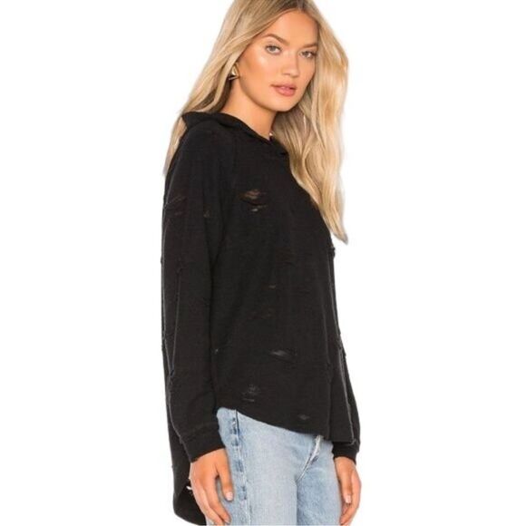 Michael Lauren Rudy Distressed Pullover Hoodie in Black - Picture 2 of 12